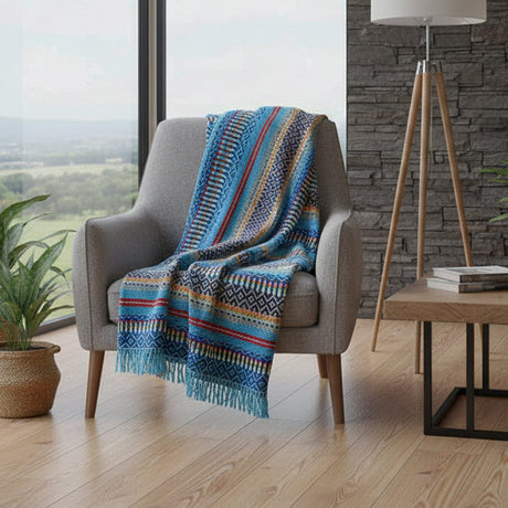 Plaid traditionnel portugais Turquoise Plaid traditionnel à frange "Manta de Mira de Aire" - Turquoise