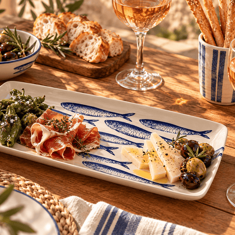 Plat apéritif céramique motifs sardines bleues I Vente en ligne Plat "Sardinhas" 29cm - Bleu