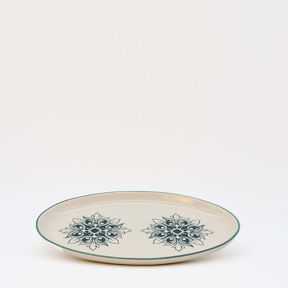Plat ovale en céramique vert motifs Azulejos 26cm  Plat ovale en céramique "Brasão" 26cm - Vert