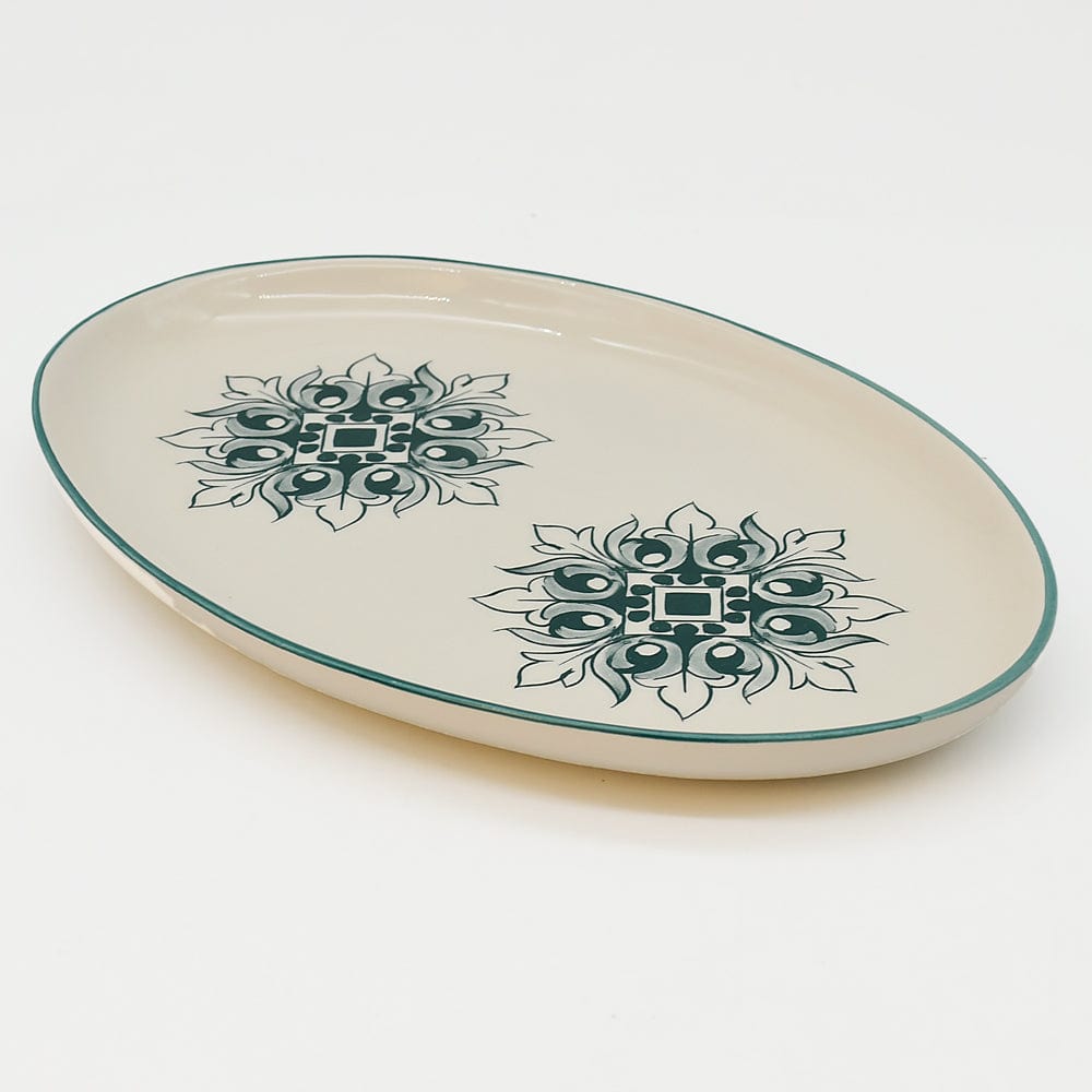 Plat ovale en céramique vert motifs Azulejos 26cm  Plat ovale en céramique "Brasão" 26cm - Vert