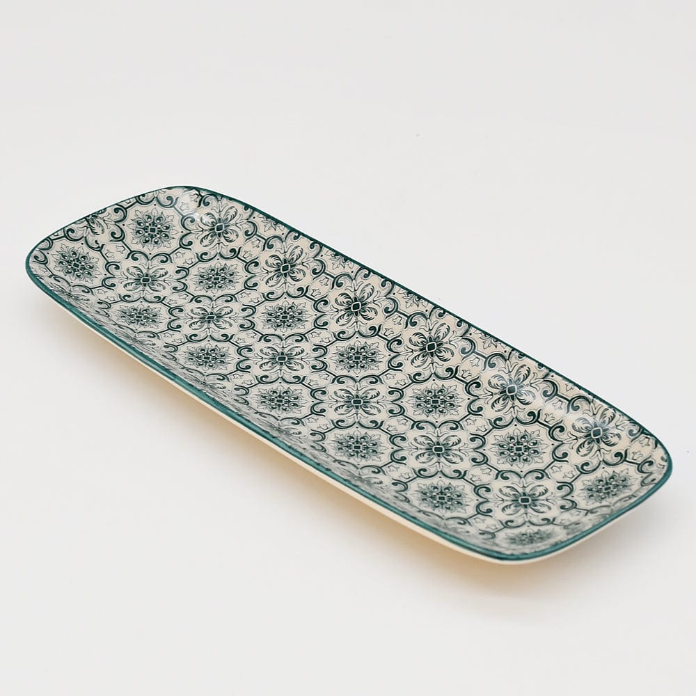 Plat rectangulaire en céramique motifs Azulejos verts et blancs 22cm Plat en céramique "Padrão" 22cm - Vert