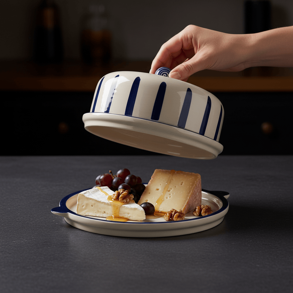 Plateau à fromage ou gâteau en céramique à rayures bleues Costa Nova Plateau à fromage ou gateau "Costa Nova Mar" - Bleu