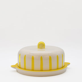 Plateau à fromage ou gâteau en céramique à rayures jaunes Costa Nova Plateau à fromage ou gateau "Costa Nova Mar" - Jaune