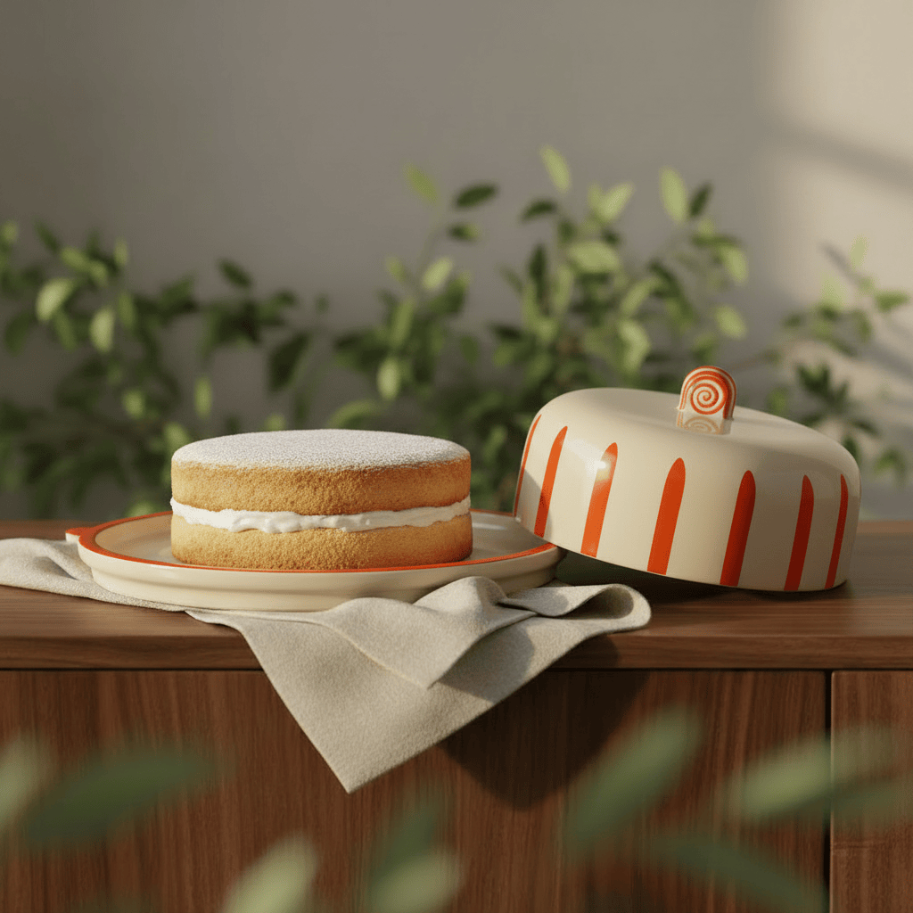 Plateau à fromage ou gâteau en céramique à rayures oranges Costa Nova Plateau à fromage ou gateau "Costa Nova Mar" - Orange