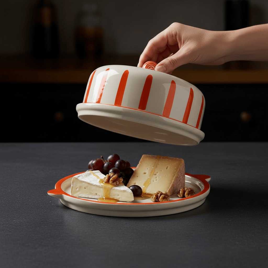 Plateau à fromage ou gâteau en céramique à rayures oranges Costa Nova Plateau à fromage ou gateau "Costa Nova Mar" - Orange