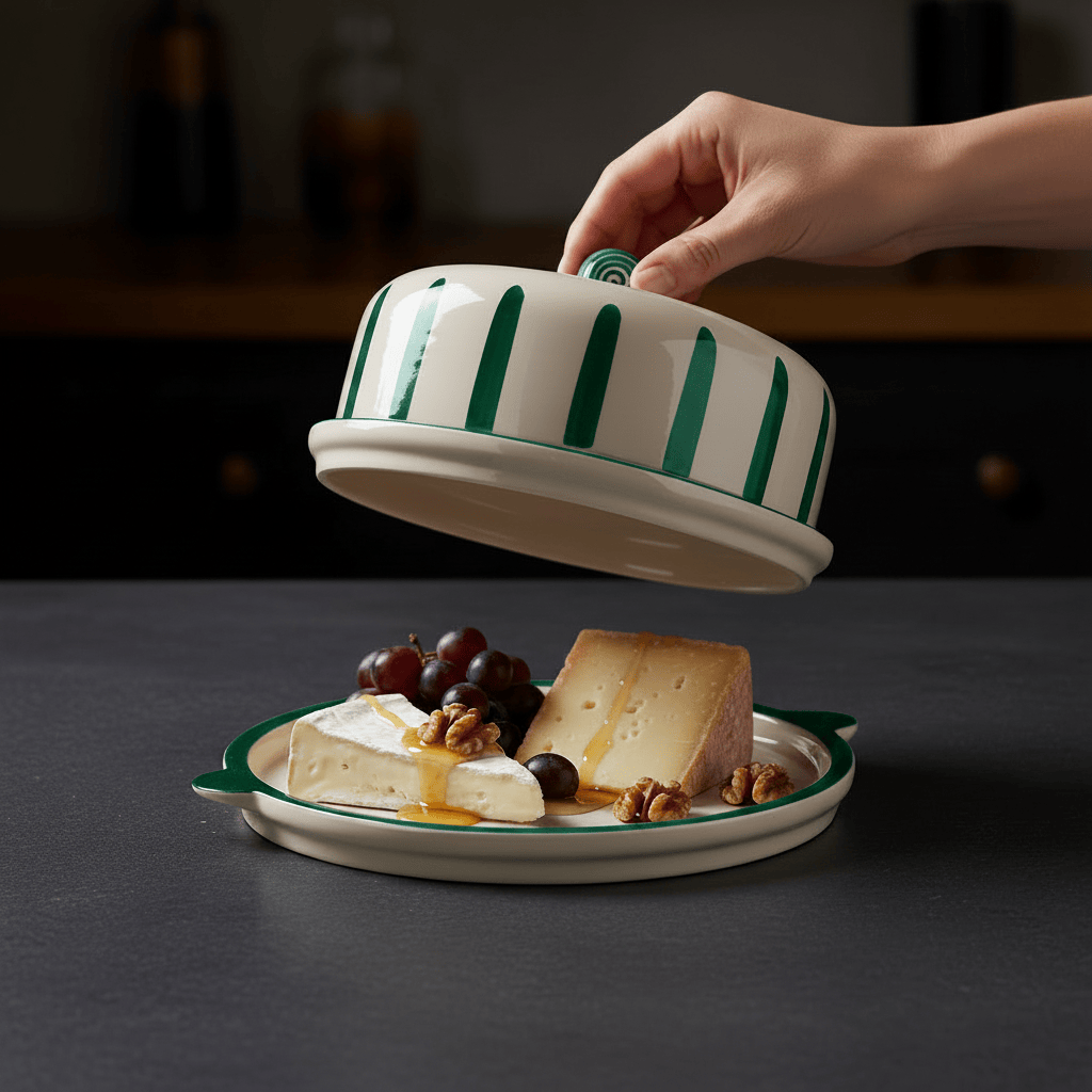 Plateau à fromage ou gâteau en céramique à rayures vertes Costa Nova Plateau à fromage ou gateau "Costa Nova Mar" - Vert