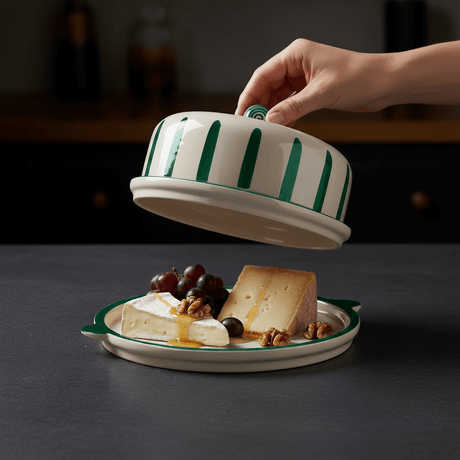 Plateau à fromage ou gâteau en céramique à rayures vertes Costa Nova Plateau à fromage ou gateau "Costa Nova Mar" - Vert