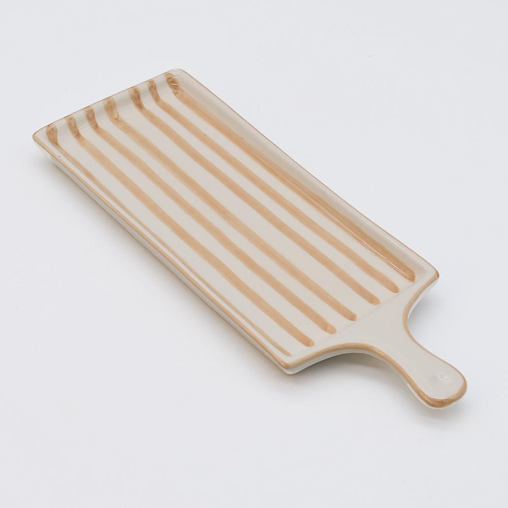 Plateau rectangulaire en céramique moka et blanc Plateau rayé "Costa Nova Mar" - Moka
