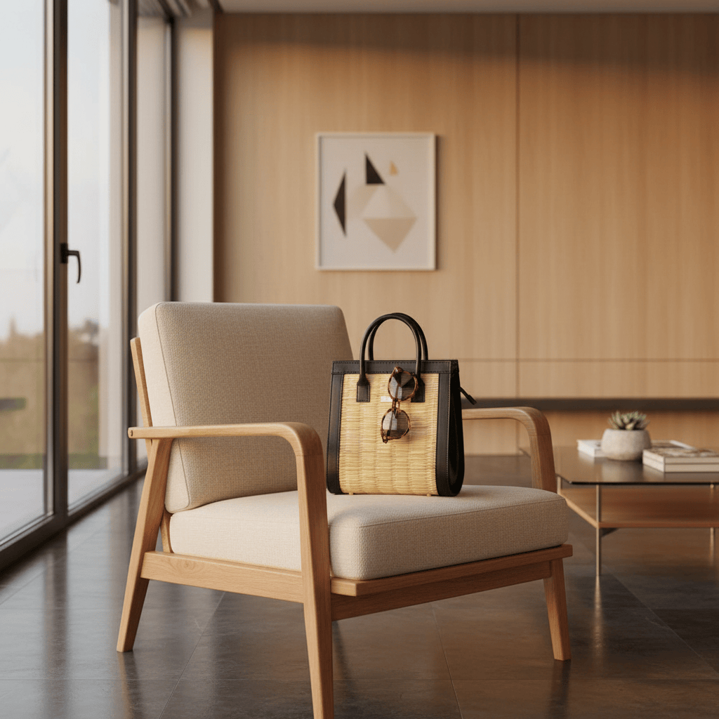 Sac à main en cuir et jonc I Tendance portugaise I Vente en ligne Sac en cuir et jonc 26cm - Naturel