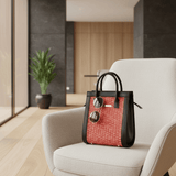 Sac à main en cuir et jonc rouge I Tendance portugaise Sac en cuir et jonc 26cm - Rouge & naturel