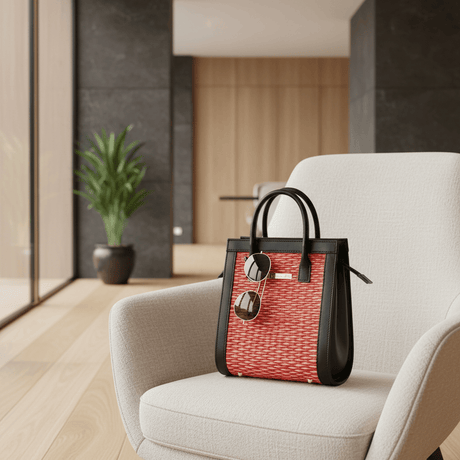 Sac à main en cuir et jonc rouge I Tendance portugaise Sac en cuir et jonc 26cm - Rouge & naturel