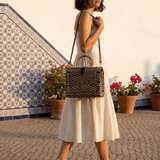 Sac cabas en jonc noir - Sac artisanal portugais Sac cabas en osier jonc 26cm - Noir