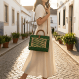 Sac cabas en jonc vert & naturel - Mode portugaise Sac cabas en jonc 26cm - Vert & naturel