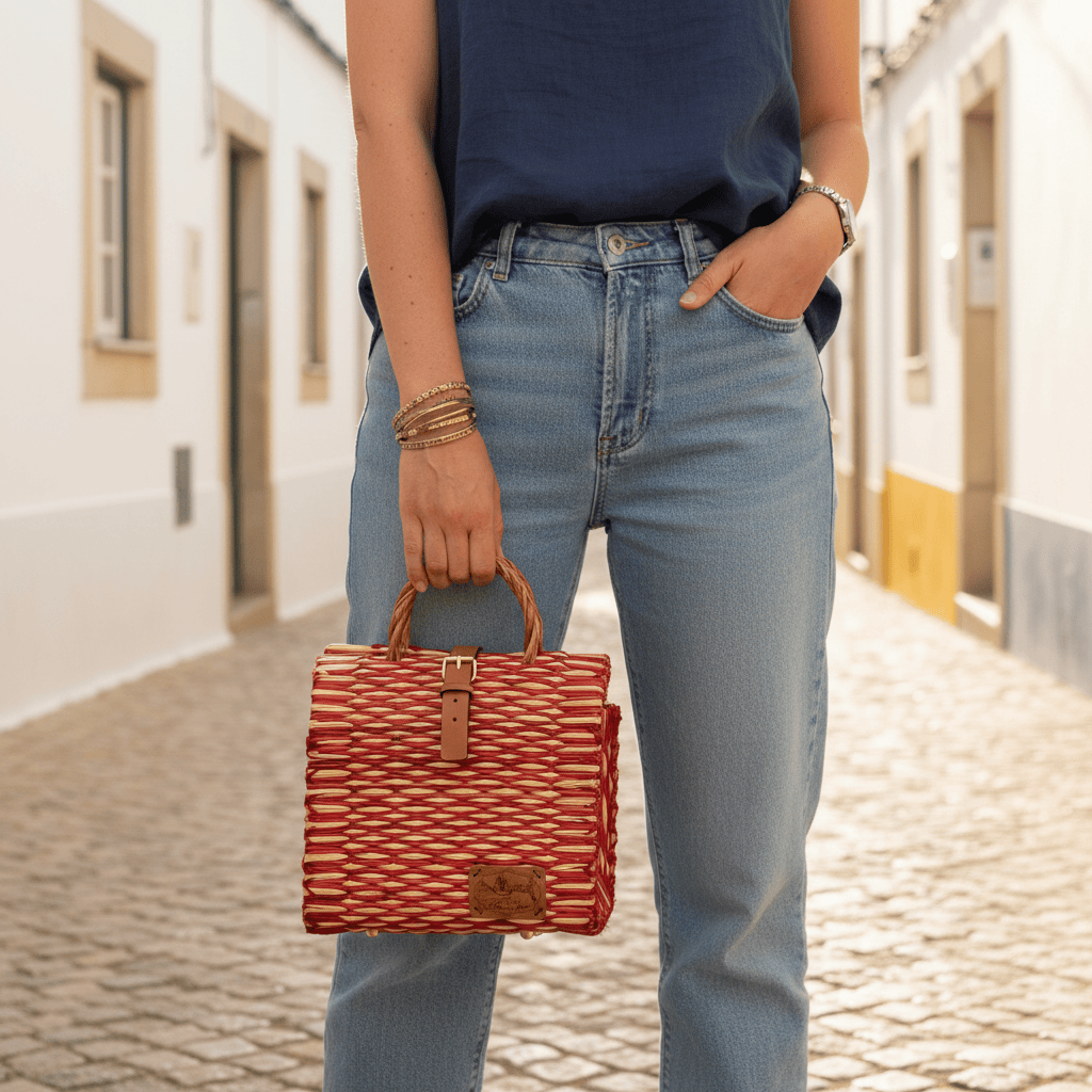 Sac cabas en osier 22cm Rouge Sac cabas en jonc 22cm - Rouge