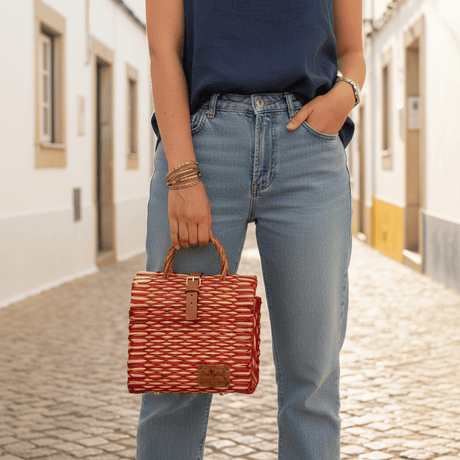 Sac cabas en osier 22cm Rouge Sac cabas en jonc 22cm - Rouge