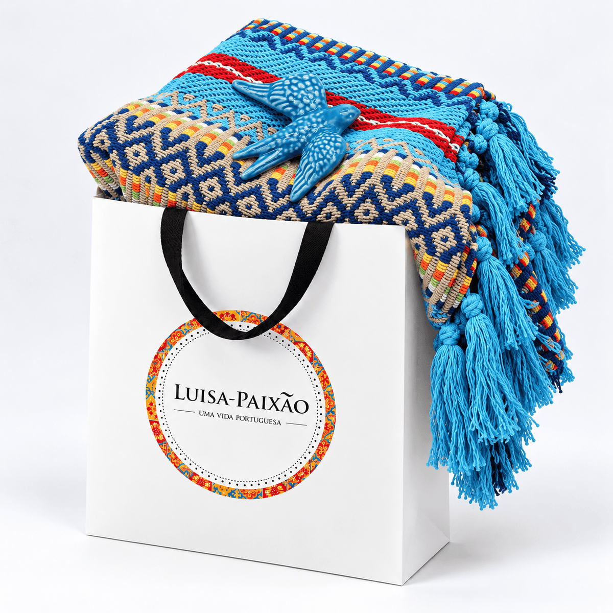 Sac cadeau I Plaid traditionnel turquoise et hirondelle assortie Sac cadeau I Plaid traditionnel turquoise et hirondelle assortie