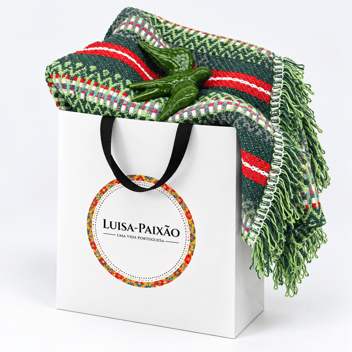 Sac cadeau I Plaid traditionnel vert et hirondelle assortie Sac cadeau I Plaid traditionnel vert et hirondelle assortie