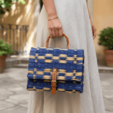 Sac cartable en jonc I Bleu & naturel 25cm I Produit du Portugal Sac cartable en jonc 25cm - Bleu & naturel