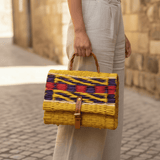 Sac cartable en jonc I Jaune & multicolore I Produit du Portugal Sac cartable en jonc 25cm - Jaune & multicolore