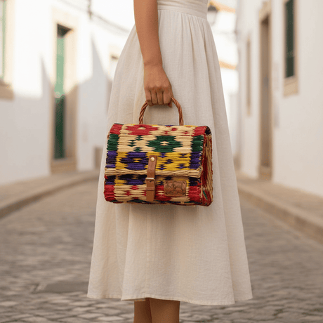 Sac cartable en jonc I Produit du Portugal Sac cartable en jonc 25cm - Multicolore