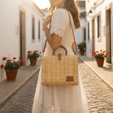 Sac en jonc naturel artisanal du Portugal Sac cabas en jonc 26cm - Naturel