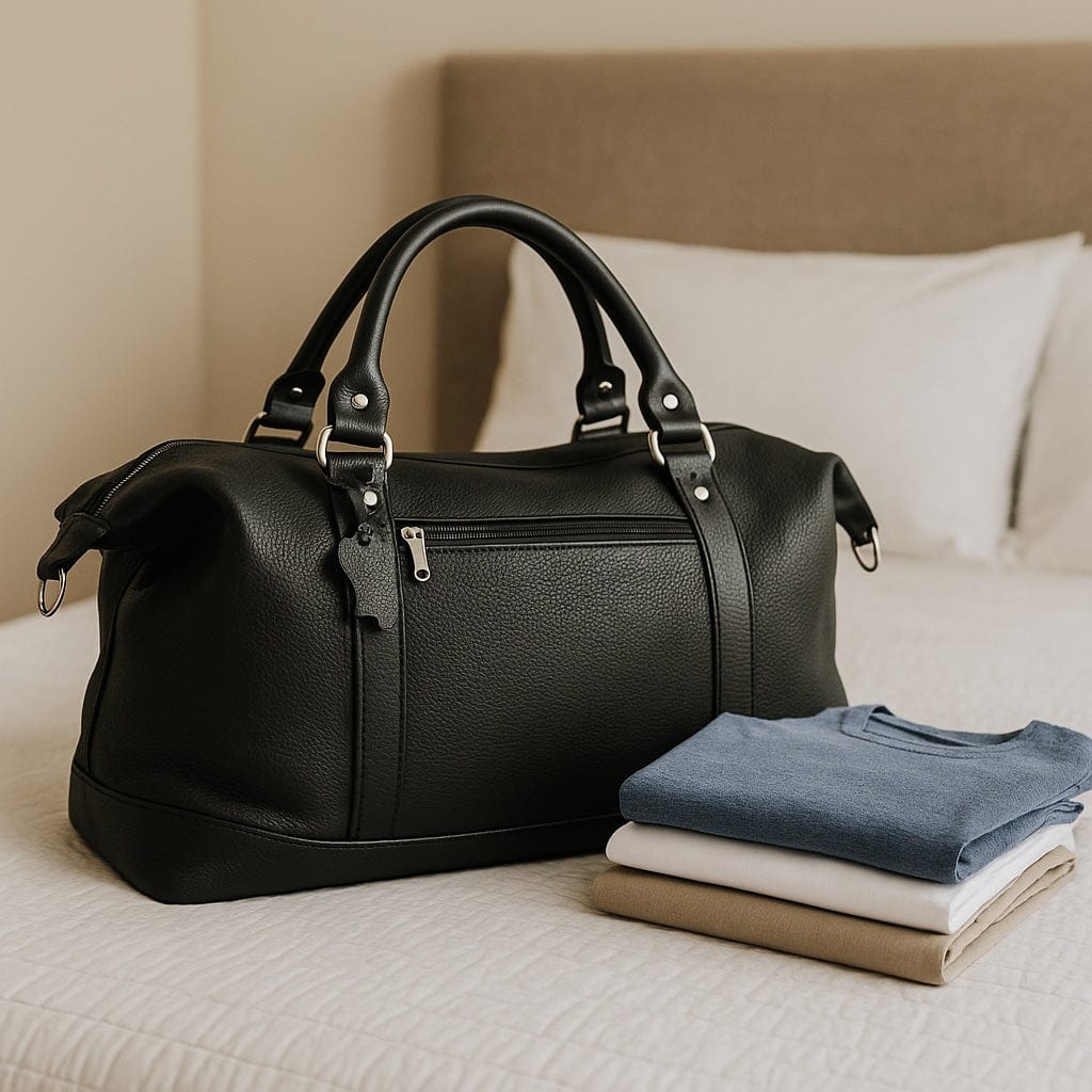 Sac fourre-tout de voyage en cuir noir I Maroquinerie portugaise Sac de voyage en cuir - Noir