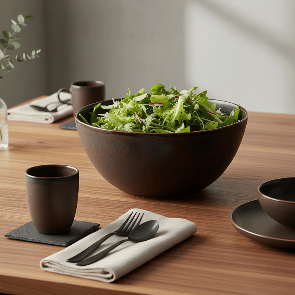 Große Steingut-Salatschüssel Braun