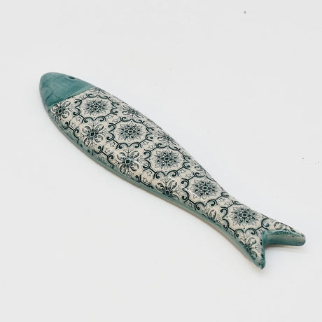 Sardine décorative en céramique verte motifs portugais Azulejos Sardine décorative en céramique "Padrão" - Verte