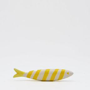 Sardine décorative souriante en céramique portugaise rayée blanc et jaune Sardine souriante en céramique - Jaune