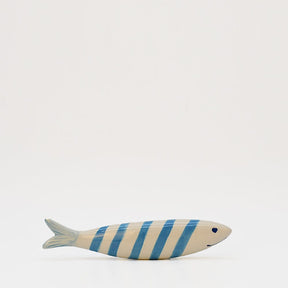 Sardine décorative souriante en céramique portugaise rayée blanc et orange Sardine souriante en céramique - Turquoise