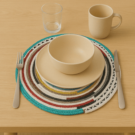 Set de table en coton I Produit artisanal portugais Set de table en fibres naturelles recyclées