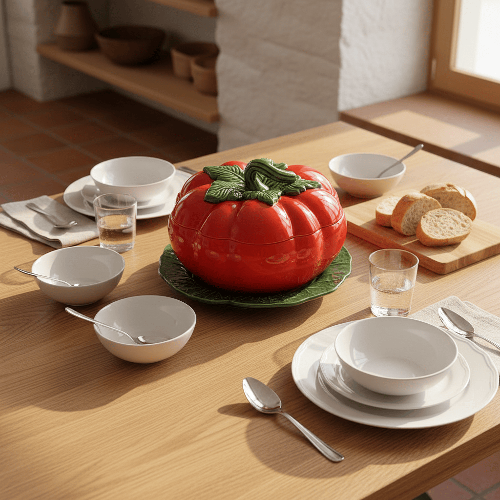 Soupière en forme de tomate I Vaisselle traditionnelle portugaise Soupière en céramique en forme de tomate