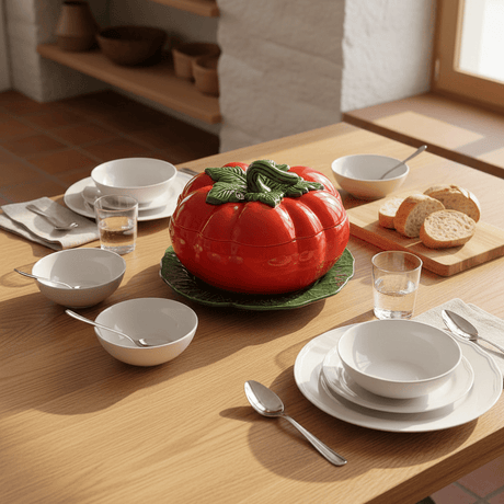 Soupière en forme de tomate I Vaisselle traditionnelle portugaise Soupière en céramique en forme de tomate