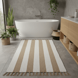 Tapis rayé blanc, beige et marron I Tapis artisanal portugais Tapis Artisanal rayé - Blanc. beige. marron