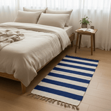 Tapis rayé bleu et blanc I Tapis artisanal portugais Tapis Artisanal rayé - Bleu. blanc