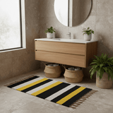 Tapis rayé jaune noir blanc I Tapis artisanal portugais Tapis Artisanal rayé - Noir. jaune. beige