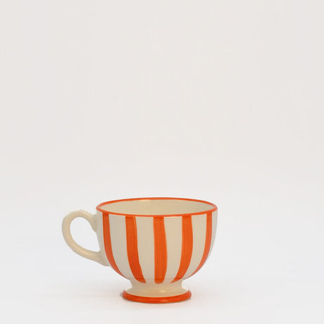 Tasse à pied en céramique portugaise rayé noir et blanc Tasse à pied "Costa Nova Mar" - Orange