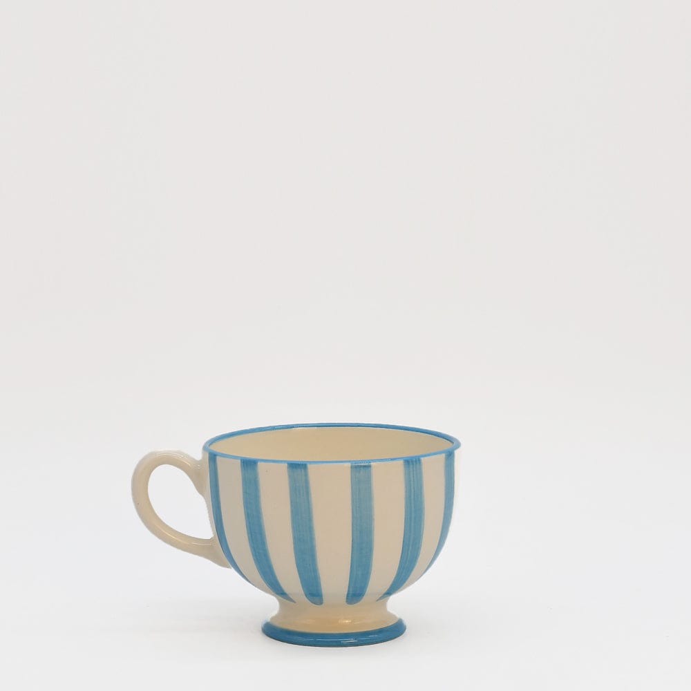 Tasse à pied en céramique portugaise rayé noir et blanc Tasse à pied "Costa Nova Mar" - Turquoise