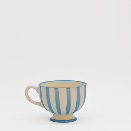 Tasse à pied en céramique portugaise rayé noir et blanc Tasse à pied "Costa Nova Mar" - Turquoise