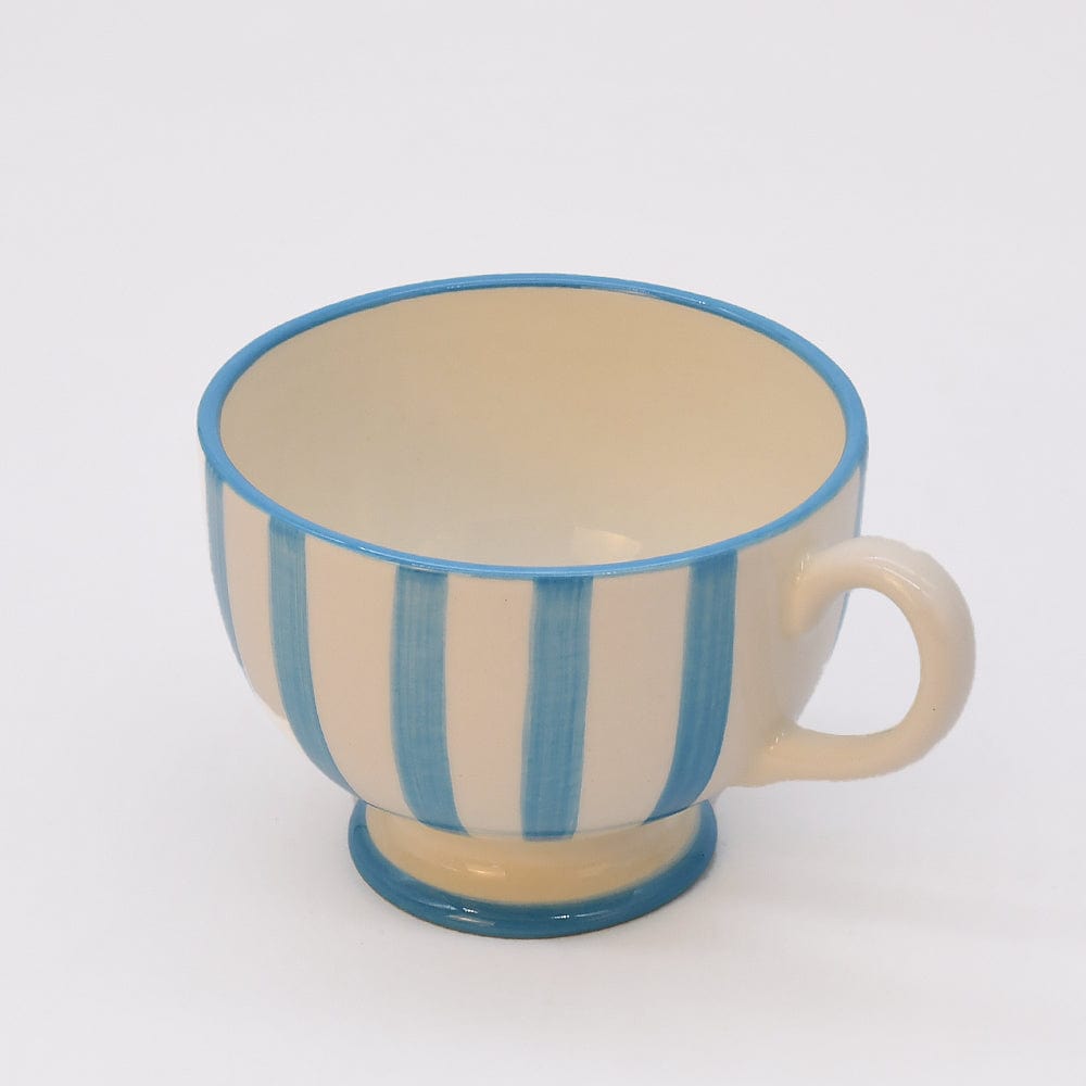 Tasse à pied en céramique portugaise rayé noir et blanc Tasse à pied "Costa Nova Mar" - Turquoise