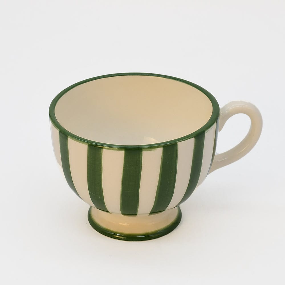 Tasse à pied en céramique portugaise rayé noir et blanc Tasse à pied "Costa Nova Mar" - Verte