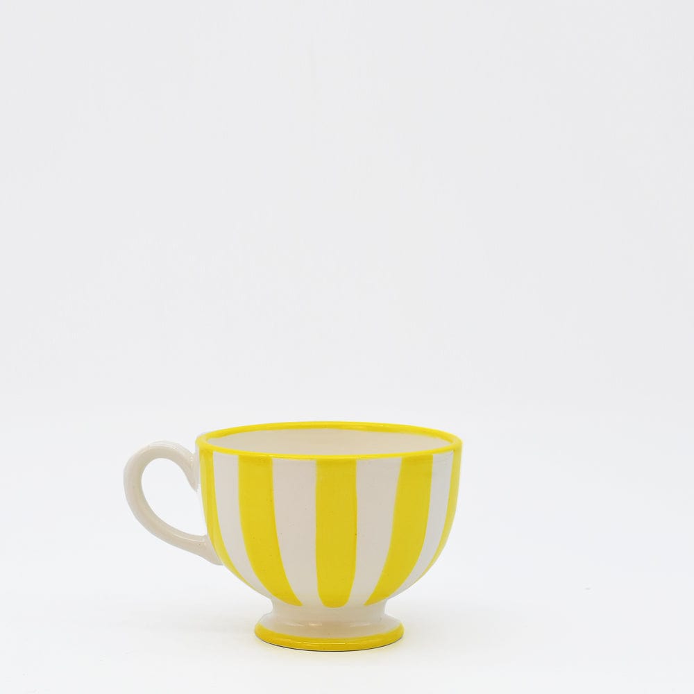 Tasse à pied en céramique portugaise rayée jaune et blanc Tasse à pied "Costa Nova Mar" - Jaune