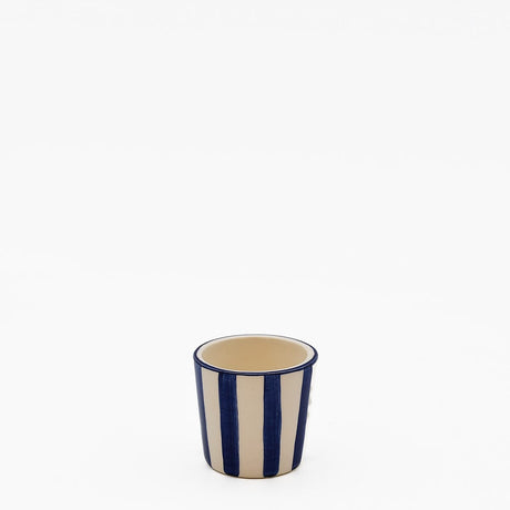 Tasse espresso Costa Nova artisanale bleue peinte main Tasse à espresso rayée "Costa Nova Mar" - Bleu