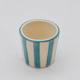 Tasse espresso Costa Nova artisanale turquoise peinte main Tasse à espresso rayée "Costa Nova Mar" - Turquoise