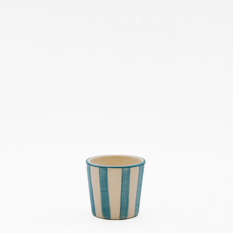 Tasse espresso Costa Nova artisanale turquoise peinte main Tasse à espresso rayée "Costa Nova Mar" - Turquoise