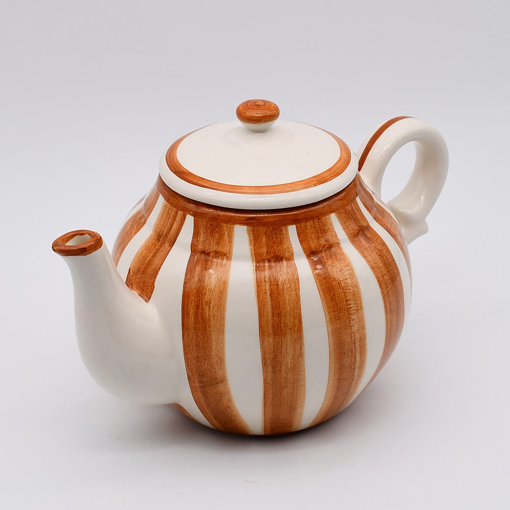 Théière en porcelaine orange I Vaisselle du Portugal en ligne Théière rayée "Costa Nova Mar" - Orange