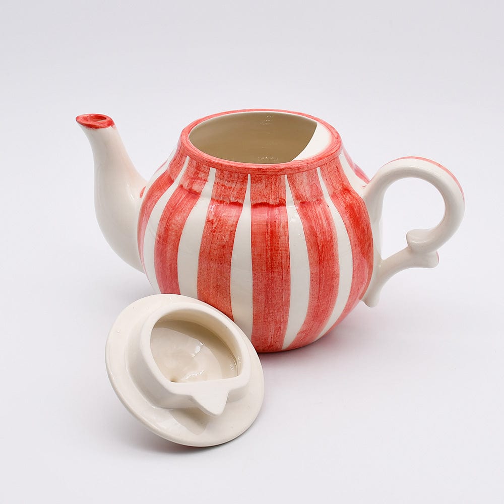 Théière en porcelaine rouge I Vaisselle du Portugal en ligne Théière rayée "Costa Nova Mar" - Rouge