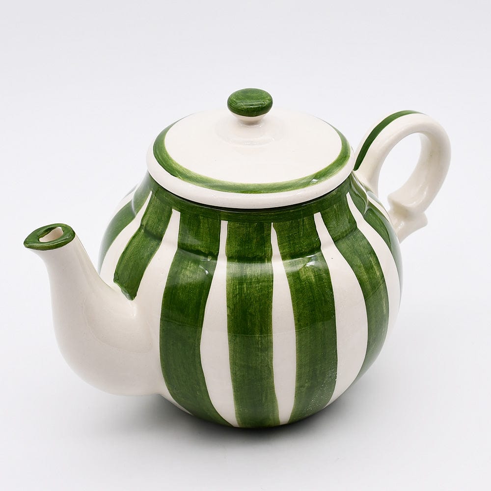 Théière en porcelaine verte I Vaisselle du Portugal en ligne Théière rayée "Costa Nova Mar" - Verte