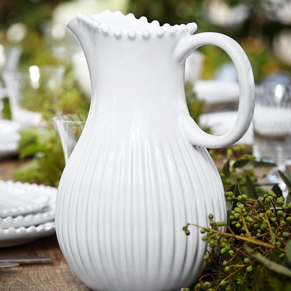 Assiette blanche en grès I Vaisselle portugaise Carafe en grès "Pérola"