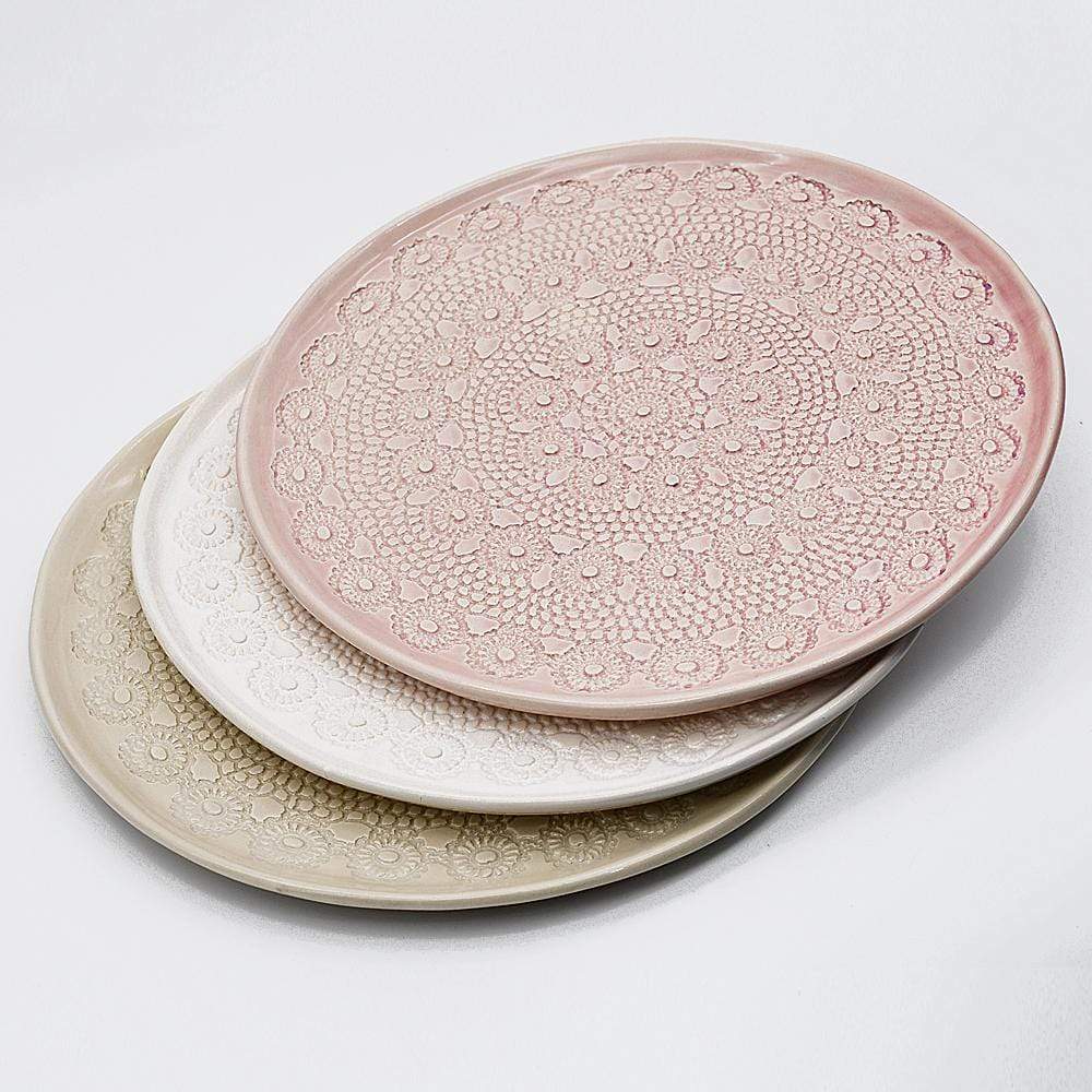 Assiette en céramique beige I Motifs dentelles portugaises Assiette "Flores" beige - 27 cm